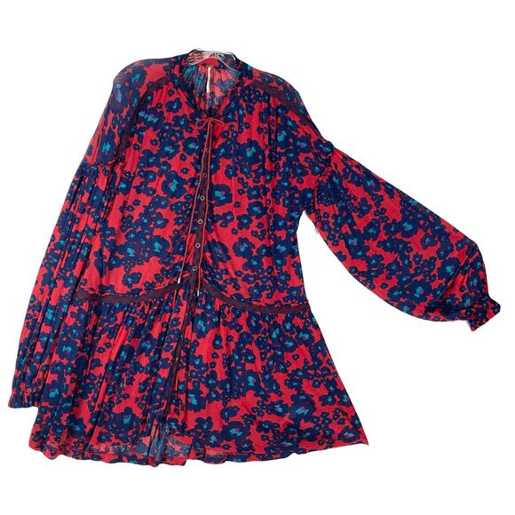 NWOT FREE PEOPLE Tunic Top M Merlot Combo Love Letter - Picture 2 of 15